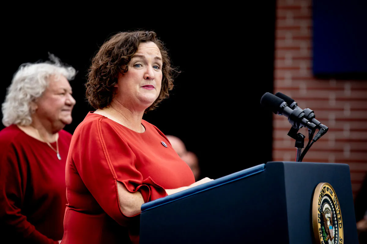 Rep. Katie Porter, D-Calif., speaks in Irvine, Calif., on Oct. 14, 2022. (John Fredricks/The Epoch Times)