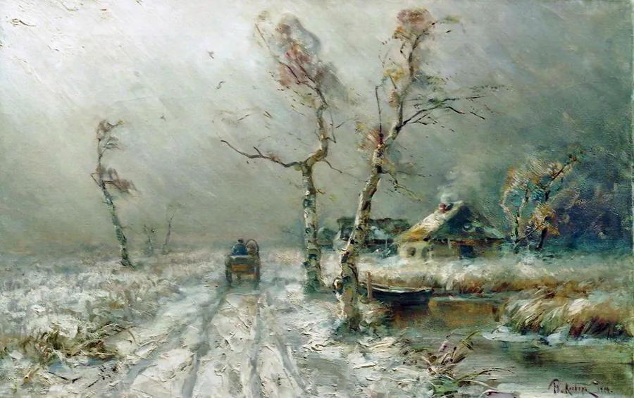 In her allegorical short story, “Maine to the Rescue,” Laura E. Richards highlights the courageous perseverance of the young girl, Maine, during a terrible blizzard. “Blizzard Is Coming,” 1910, Julius Sergius Klever. (Art Renewal Center)