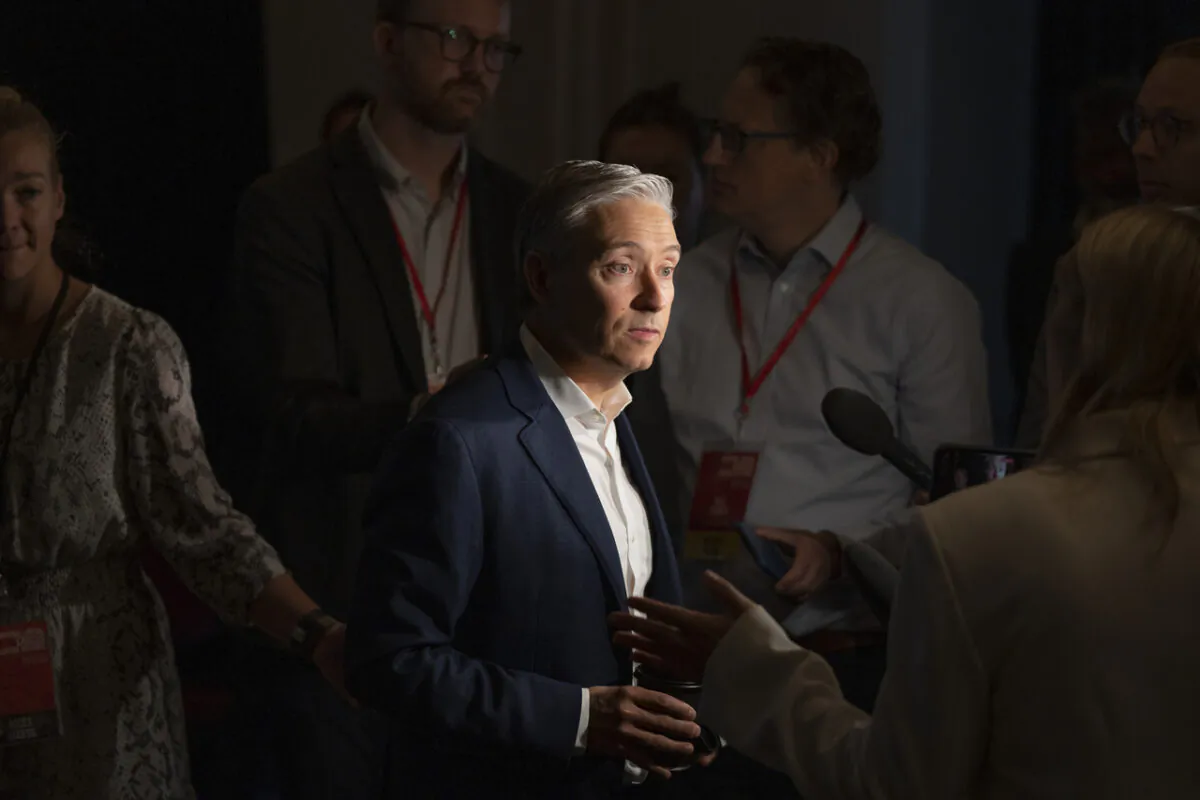 Minister of Innovation, Science and Industry Francois-Philippe Champagne speaks to reporters at the Liberal summer caucus retreat in St. Andrews, N.B. on Sept. 13, 2022. (The Canadian Press/Darren Calabrese)