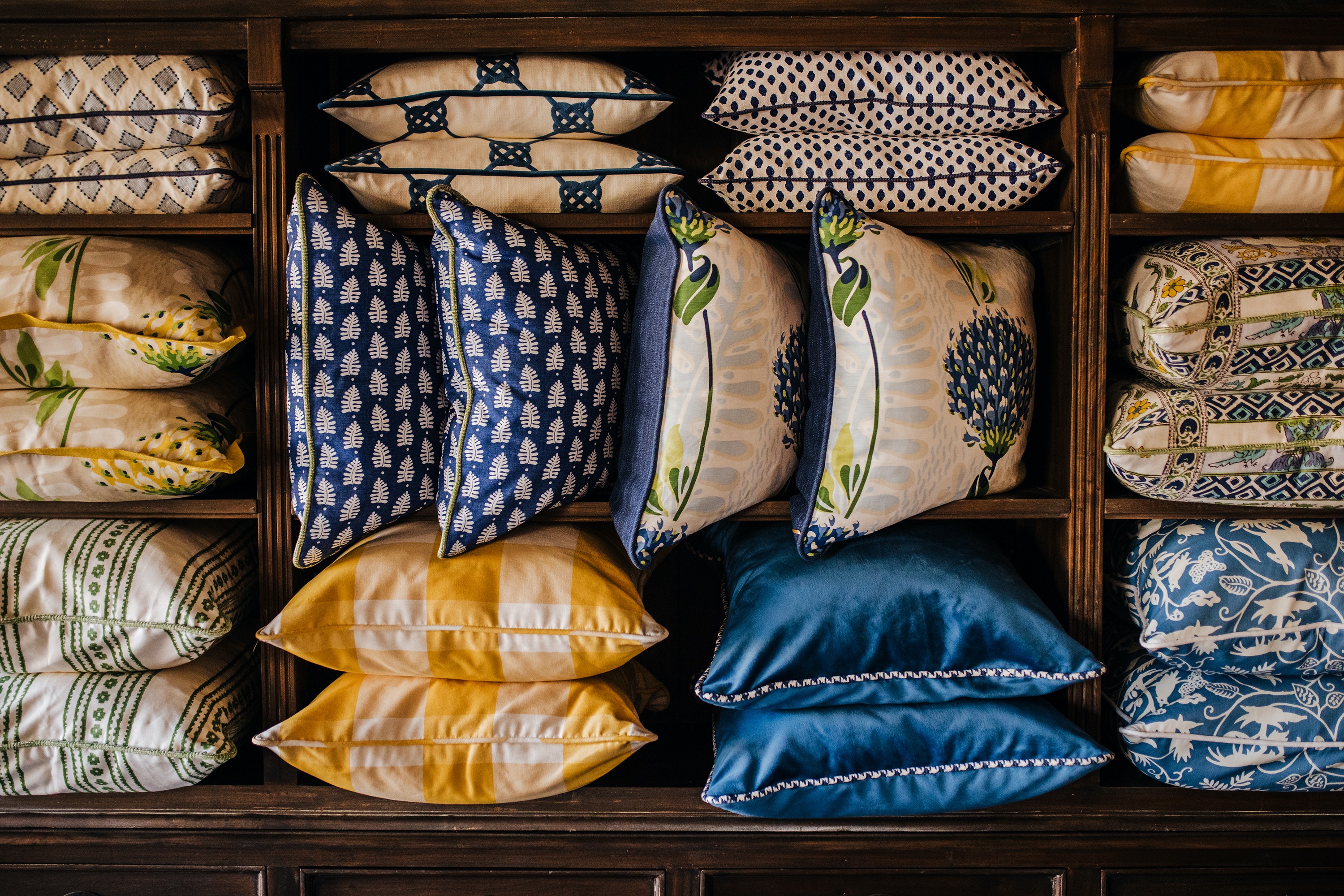 A variety of patterned pillows