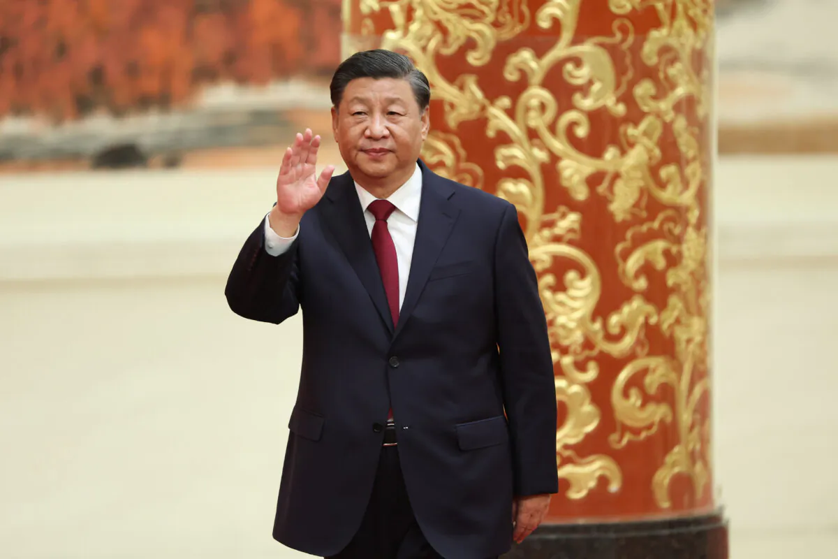 Chinese leader Xi Jinping attends the meeting between members of the Standing Committee of the Political Bureau of the 20th CCP Central Committee and Chinese and foreign journalists at The Great Hall of People in Beijing on Oct. 23, 2022. (Lintao Zhang/Getty Images)