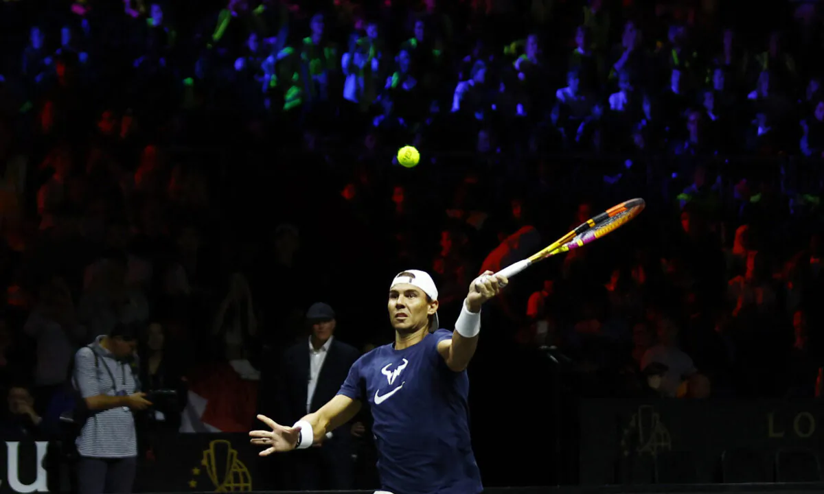 Rafael Nadal during practice at the Laver Cup in London on Sep. 22, 2022. (Andrew Boyers/Action Images via Reuters)