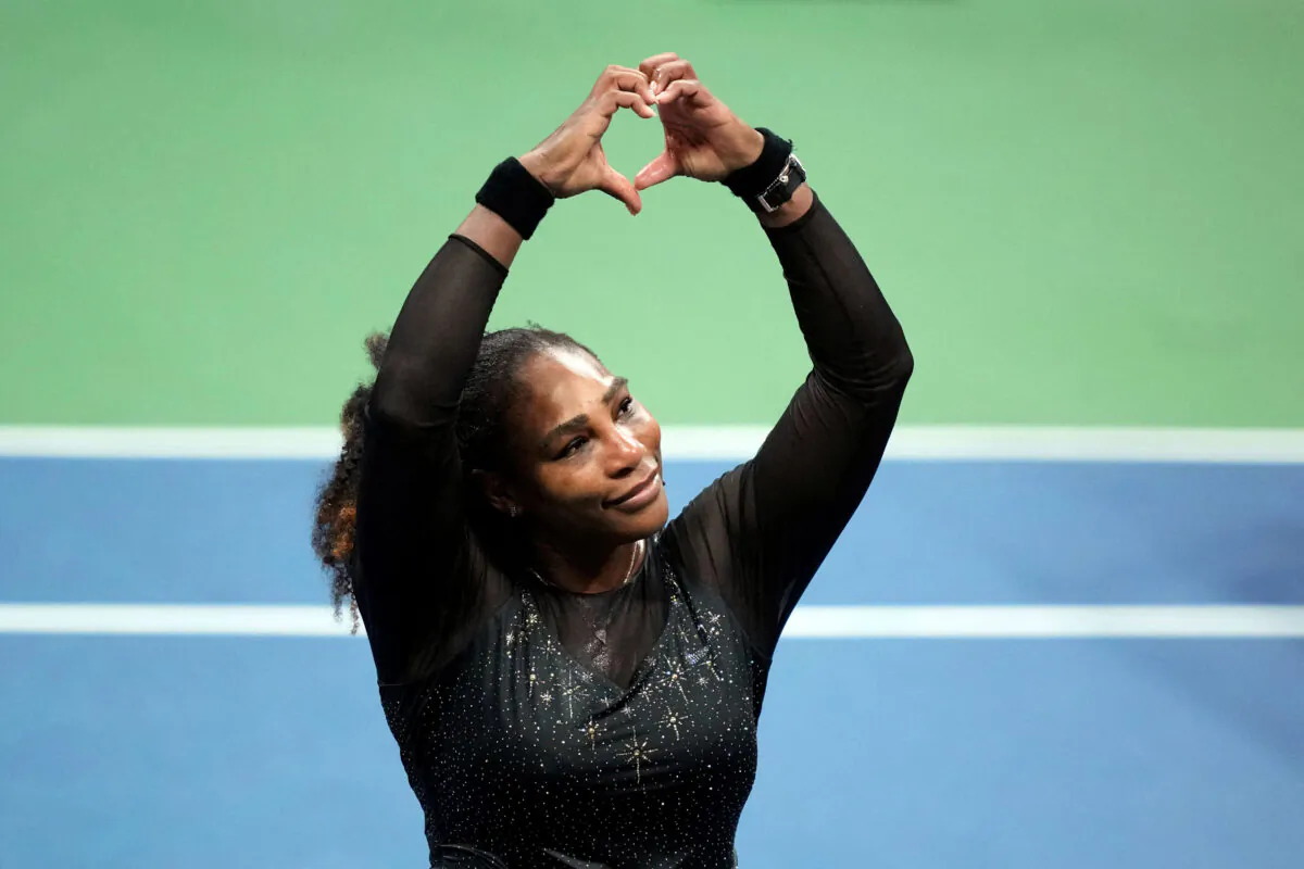 Serena Williams of the United States gestures to the crowd after a match against Ajla Tomljanovic of Australia, on day five of the 2022 U.S. Open tennis tournament at USTA Billie Jean King Tennis Center in New York on Sep 2, 2022. (Danielle Parhizkaran/USA TODAY Sports via Reuters)
