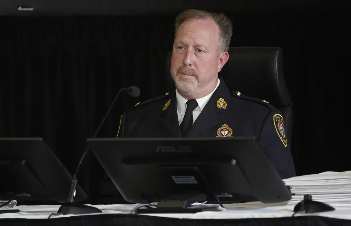 Ottawa Police Services Superintendent Robert Bernier responds to questions as he appears as a witness at the Public Order Emergency Commission, Tuesday, October 25, 2022 in Ottawa. (Adrian Wyld/The Canadian Press)