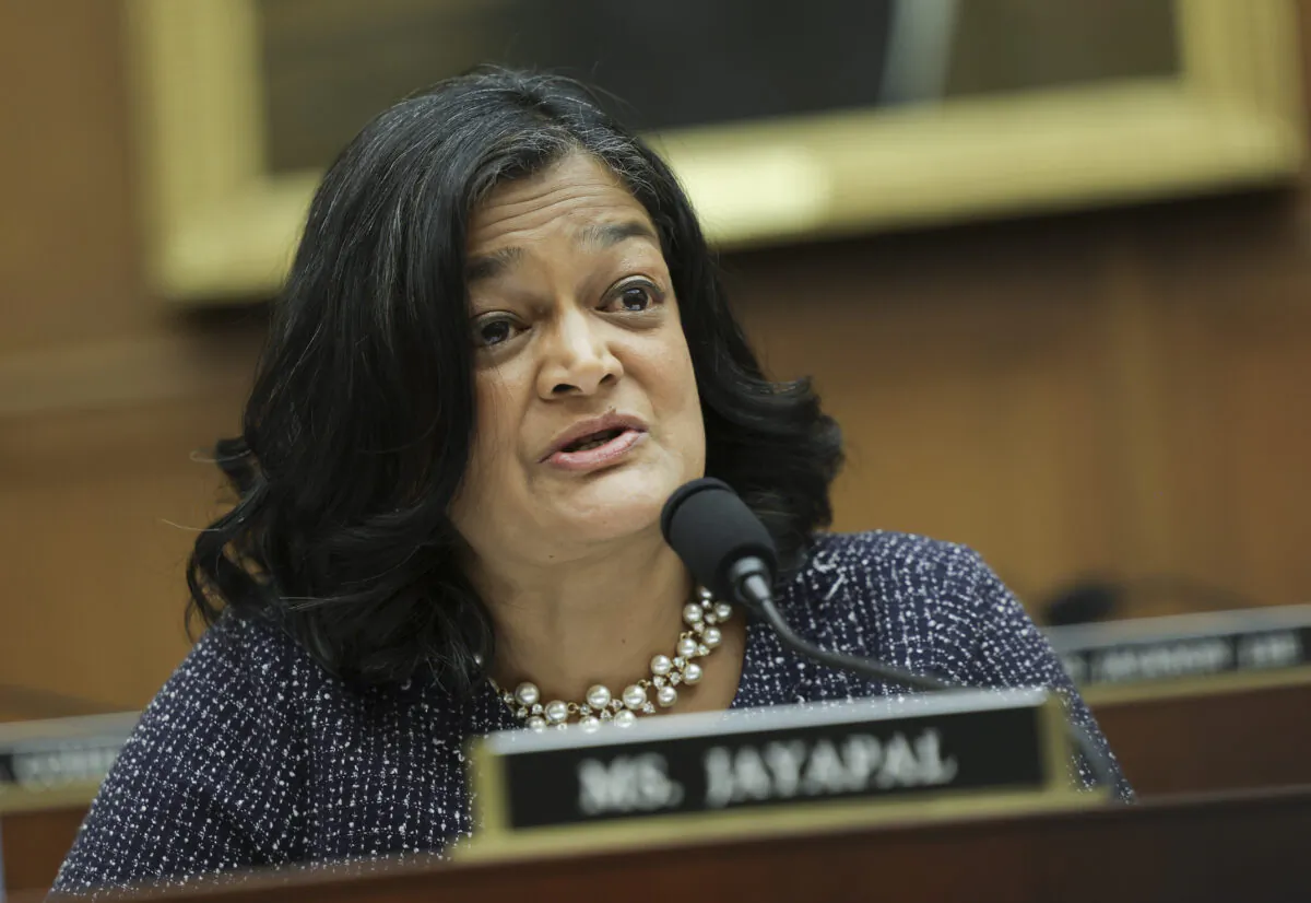 Rep. Pramila Jayapal (D-Wash.) in Washington on April 28, 2022. (Kevin Dietsch/Getty Images)