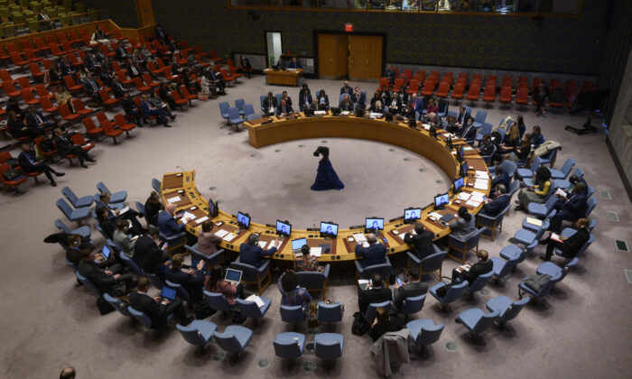 联合国安理会于 2022 年 10 月 21 日在纽约联合国总部开会讨论乌克兰与俄罗斯的冲突。  （安吉拉·韦斯/法新社通过盖蒂图片社）