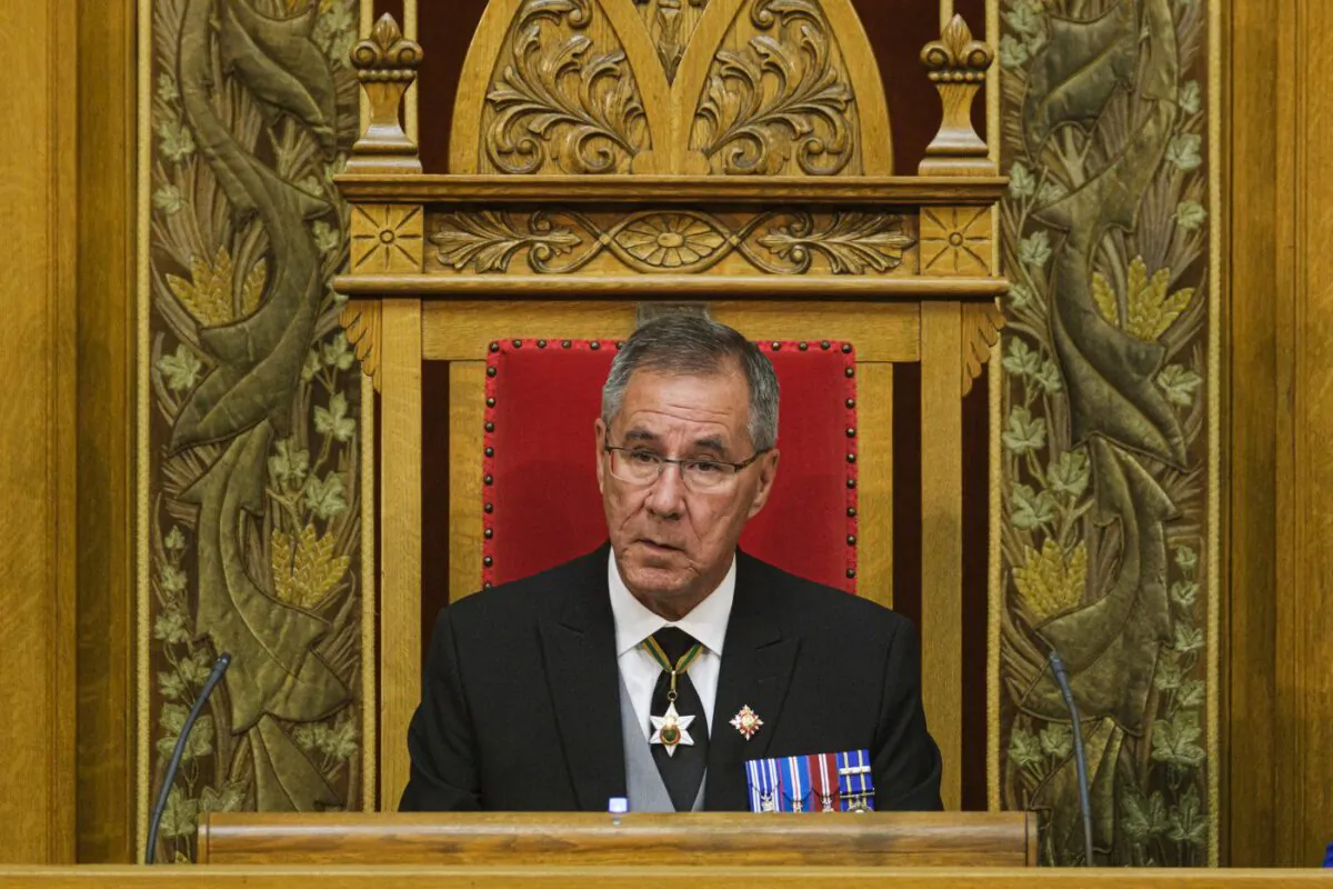 Saskatchewan Lt.-Gov. Russ Mirasty reads the throne speech at the legislature in Regina on Oct. 27, 2021. (The Canadian Press/Michael Bell)
