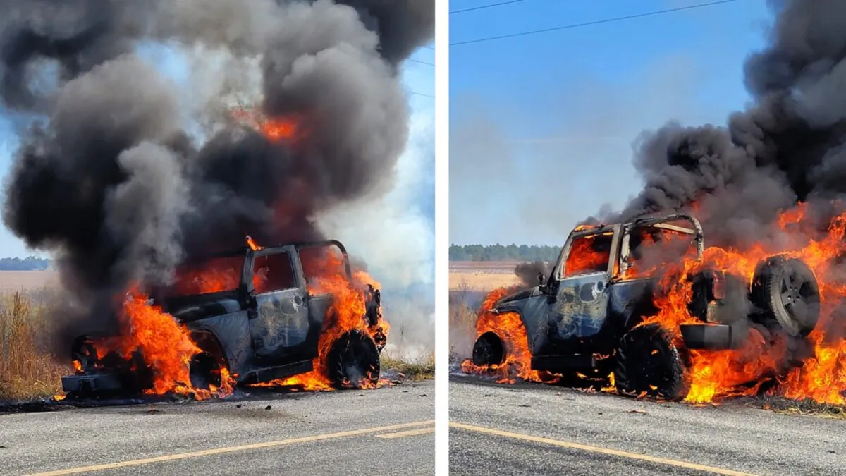 A U.S. Postal Service truck potentially carrying absentee ballots caught fire in Georgia on Oct. 24, 2022. (Courtesy of Baker County Sheriff's Office)