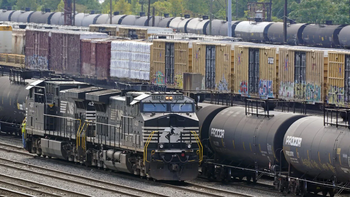 Norfolk Southern locomotives work in the Conway Terminal in Conway, Pa., on Sept. 15, 2022. (Gene J. Puskar/AP Photo)