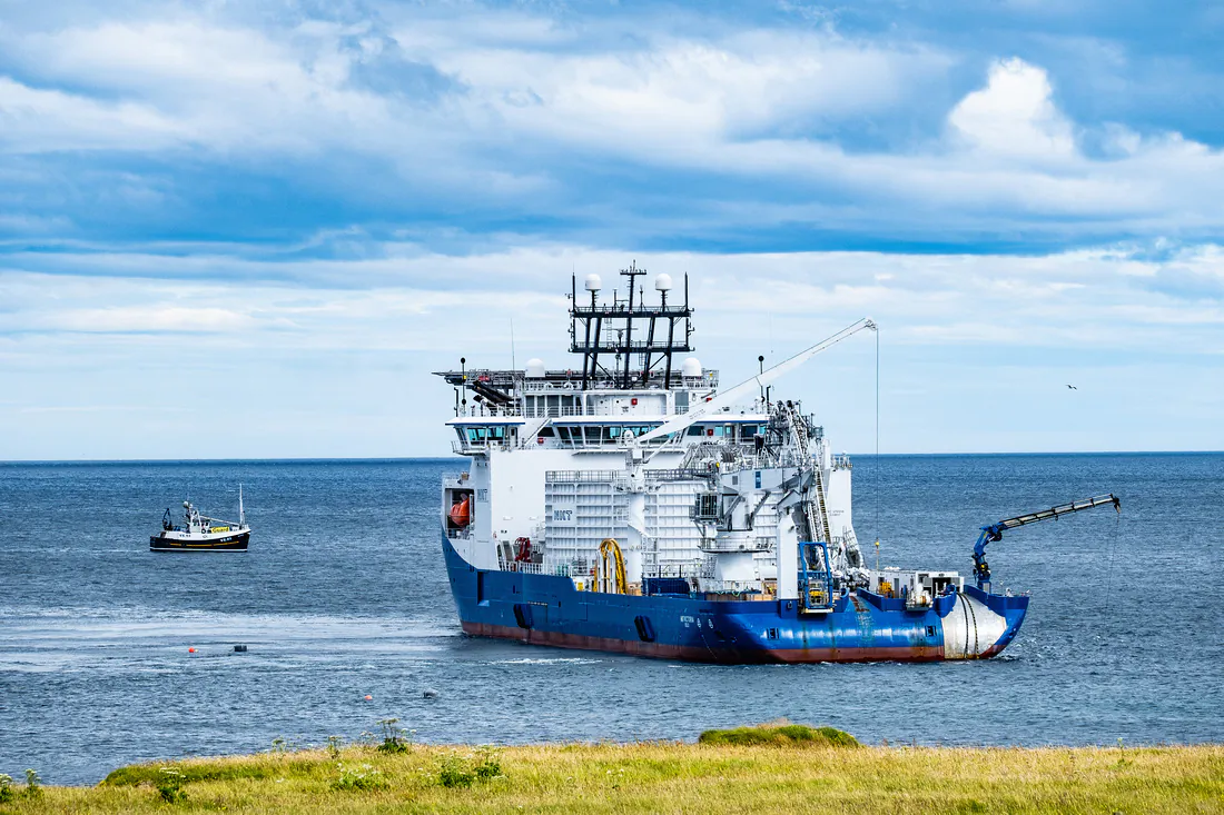 A ship lays underwater cables off the coast of Caithness, Scotland. (Scottish and Southern Electricity Networks)