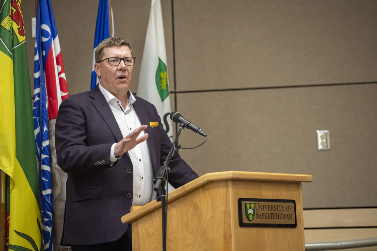 Saskatchewan Premier Scott Moe speaks during a media event at the University of Saskatchewan campus in Saskatoon on June 28, 2022. (Liam Richards/The Canadian Press)