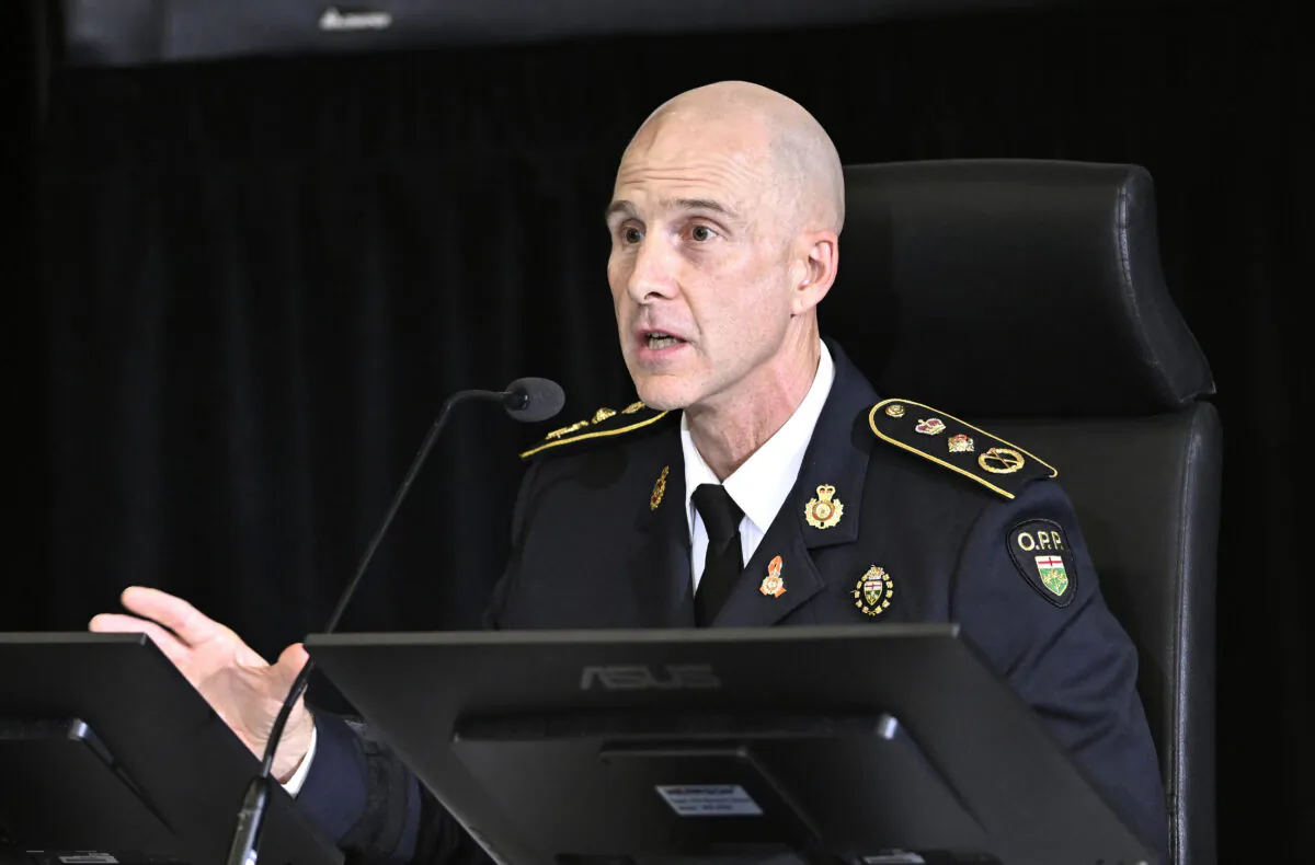 Ontario Provincial Police Commissioner Thomas Carrique appears at the Public Order Emergency Commission, in Ottawa, on Oct. 27, 2022. (Justin Tang/The Canadian Press)