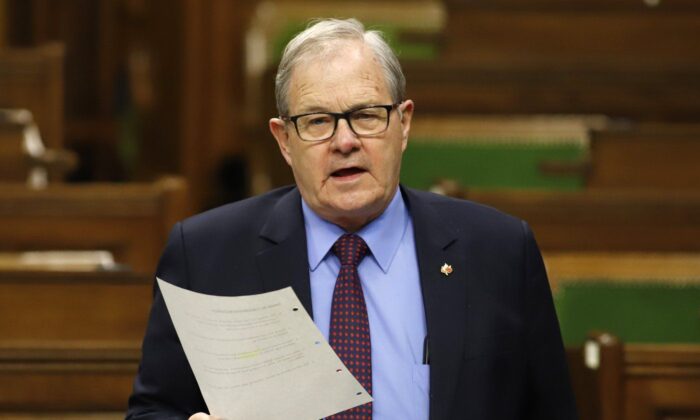 Minister of Veterans Affairs and Associate Minister of National Defence Lawrence MacAulay rises during question period in the House of Commons on Parliament Hill in Ottawa, Mar. 25, 2022. (The Canadian Press/ Patrick Doyle)
