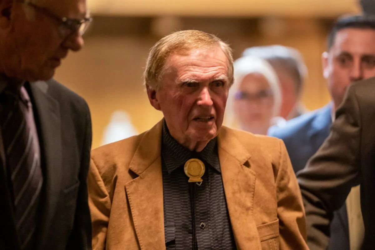 Colin Thatcher walks out of the chamber after the speech from the throne at the Saskatchewan Legislature in Regina, on Oct. 26, 2022. (The Canadian Press/Heywood Yu)