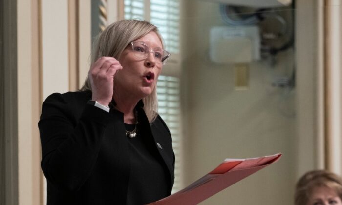 MNA Marie-Claude Nichols of the Liberal Party of Quebec speaks during a question period in the Quebec City Parliament on March 23, 2021.  (Canadian Press/Jack Boacino)