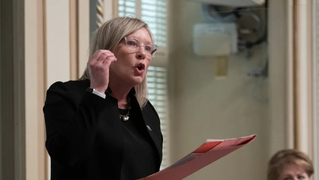 Quebec Liberal MNA Marie-Claude Nichols speaks, during question period March 23, 2021 at the legislature in Quebec City. (The Canadian Press/Jacques Boissinot)
