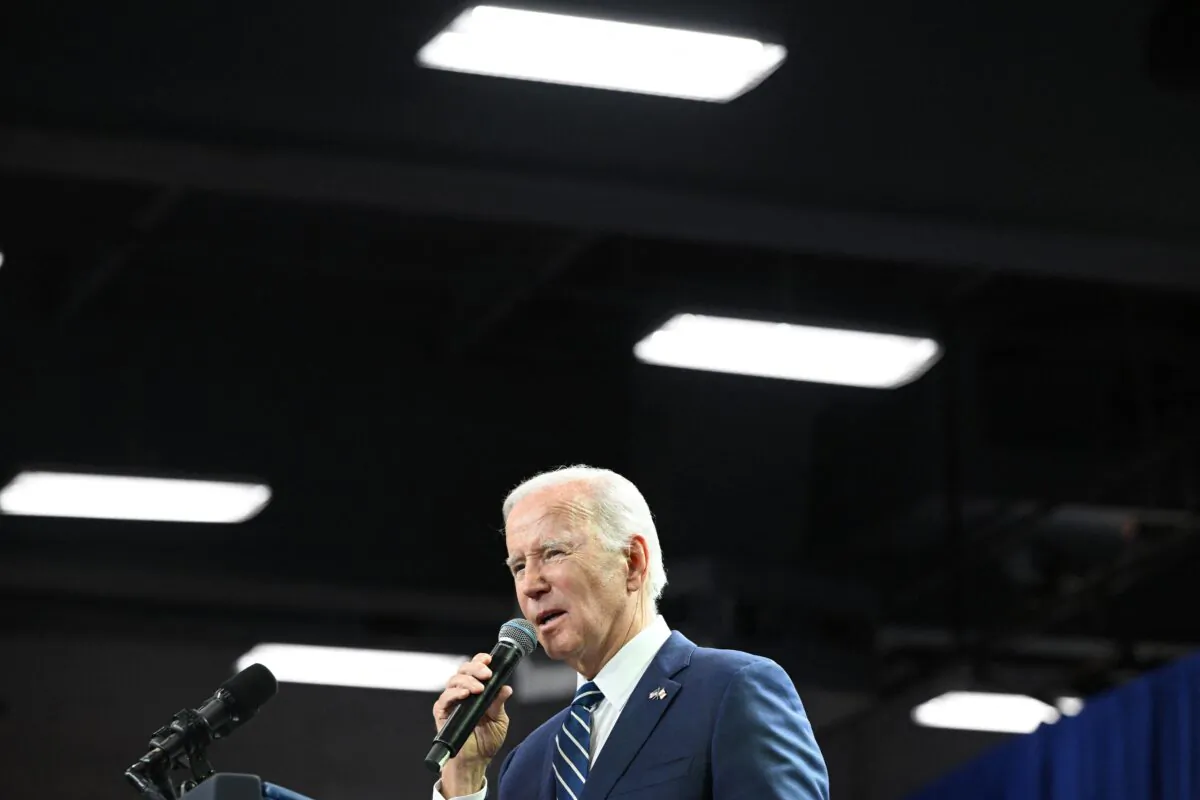 President Joe Biden speaks on manufacturing at the SRC Arena and Events Center of Onondaga Community College in Syracuse, New York, on Oct. 27, 2022. (Mandel Ngan/AFP via Getty Images)