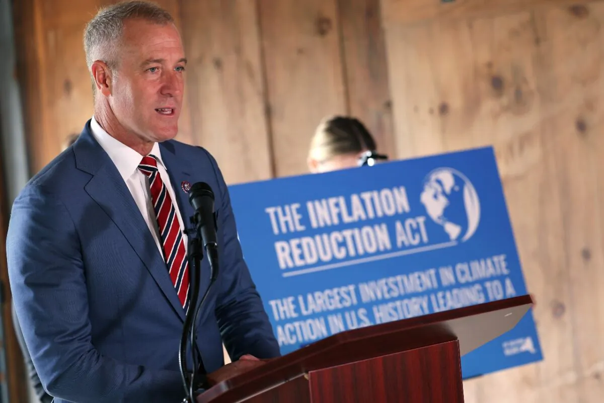 Rep. Sean Patrick Maloney (D-N.Y.) speaks during a press conference on the the Inflation Reduction Act at Glynwood Boat House on Aug. 17, 2022 in Cold Spring, New York. (Michael M. Santiago/Getty Images)