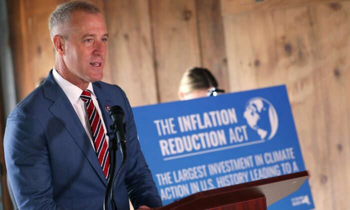 Rep. Sean Patrick Maloney (D-N.Y.) speaks during a press conference on the the Inflation Reduction Act at Glynwood Boat House on Aug. 17, 2022 in Cold Spring, New York. (Michael M. Santiago/Getty Images)