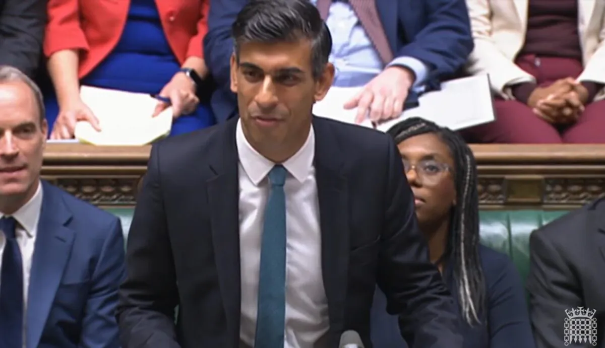 Prime Minister Rishi Sunak speaking during Prime Minister's Questions in the House of Commons, London, on Oct. 26, 2022. (PA Media/House of Commons)