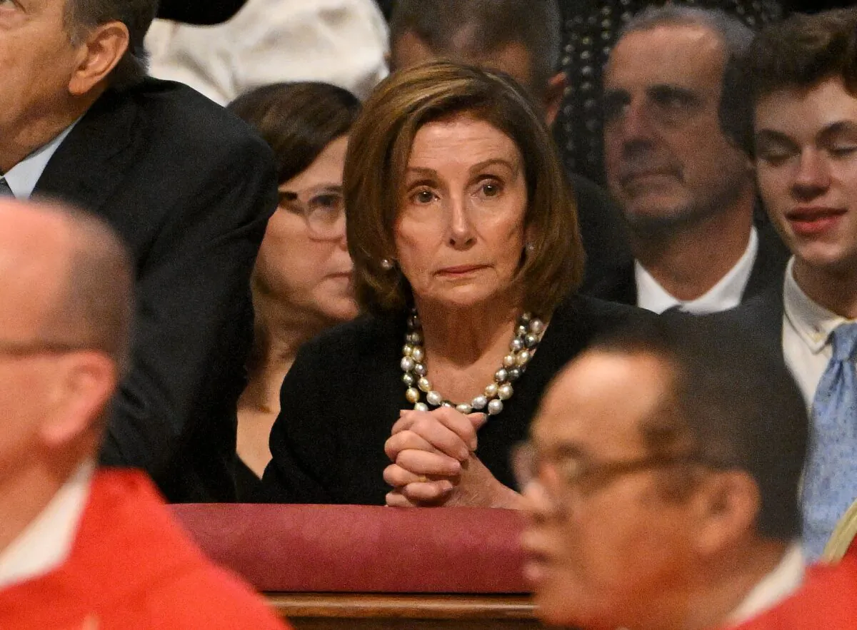 U.S. House Speaker Nancy Pelosi attends a funeral in the Vatican in a June 29, 2022, file image. (Tiziana Fabi/AFP via Getty Images)