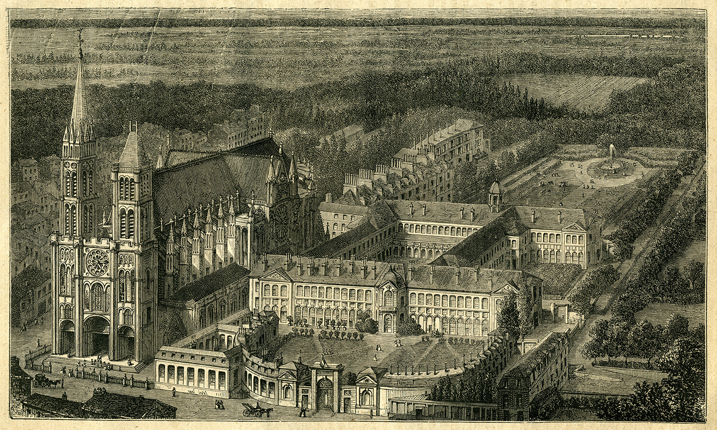 Engraving of the Abbey of Saint-Denis before 1837