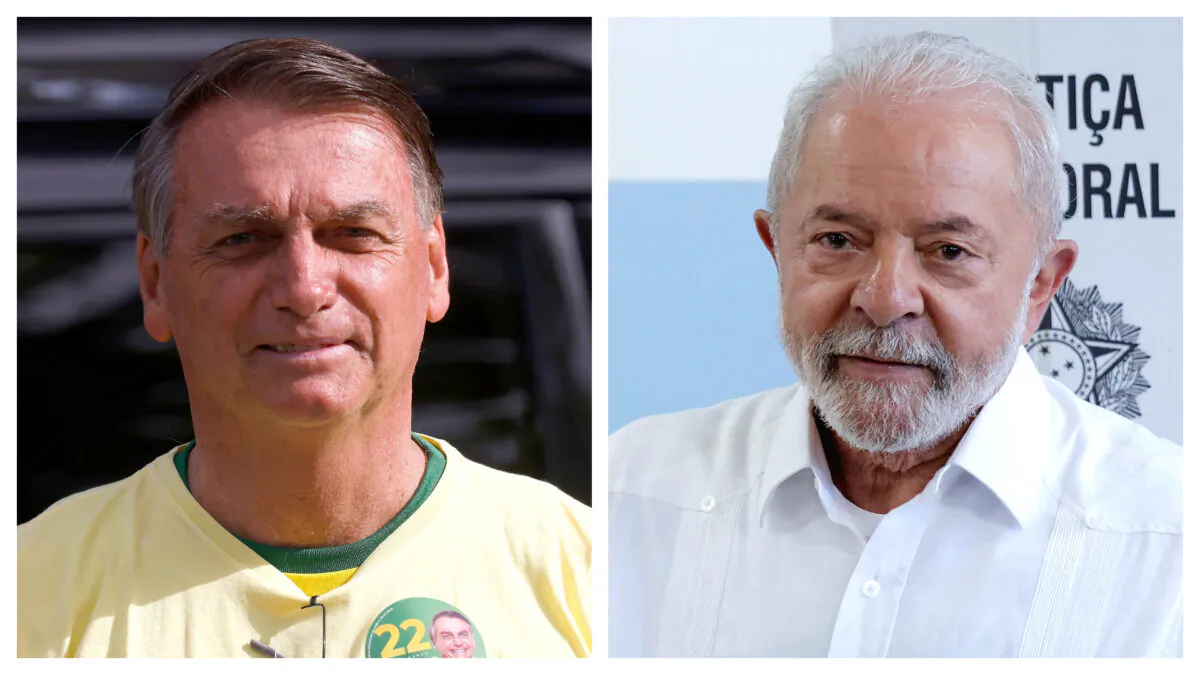 (Left) Brazilian President Jair Bolsonaro, who is running for another term, arrives to cast his vote at Vila Militar district in Rio de Janeiro on Oct. 30, 2022. (Right) Presidential candidate Luiz Inácio Lula Da Silva casts his vote at Escola Estadual Firmino Correia De Araújo in Sao Bernardo do Campo, Brazil, on Oct. 30, 2022. (Wagner Meier, Alexandre Schneider/Getty Images)
