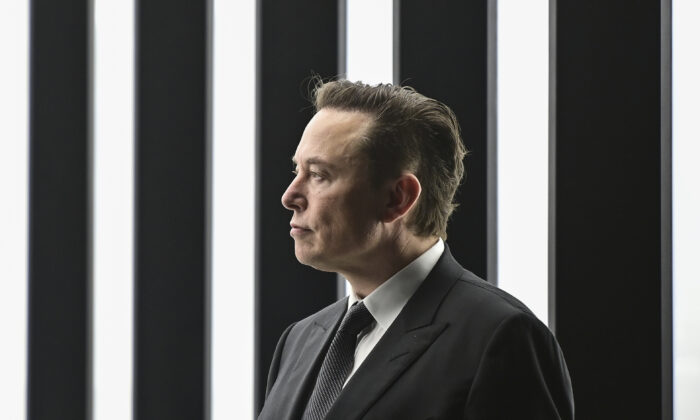 Elon Musk, Tesla CEO, attends the opening of the Tesla factory Berlin Brandenburg in Gruenheide, Germany, March 22, 2022. (Patrick Pleul/Pool via AP)