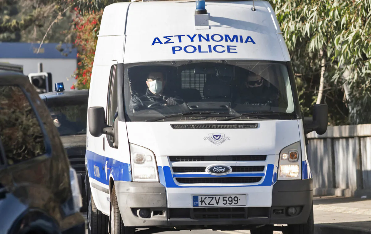 The file photo of a Cyprus police van on Dec. 6, 2021. (Iakovos Hatzistavrou/AFP via Getty Images)
