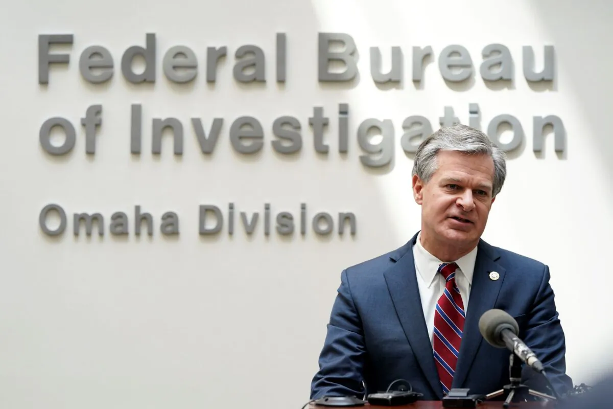 FBI Director Christopher Wray speaks during a news conference in Omaha, Neb., on Aug. 10, 2022. (Charlie Neibergall/AP Photo)