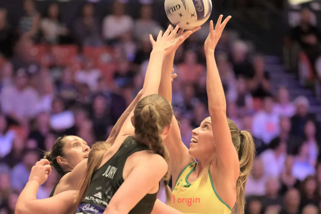 Cara Koenen of the Australian Diamonds during game two of the Constellation Cup series between the New Zealand Silver Ferns and the Australia Diamonds at TrustPower Arena in Tauranga, New Zealand, on Oct. 16, 2022. (Mark Tantrum/Getty Images)