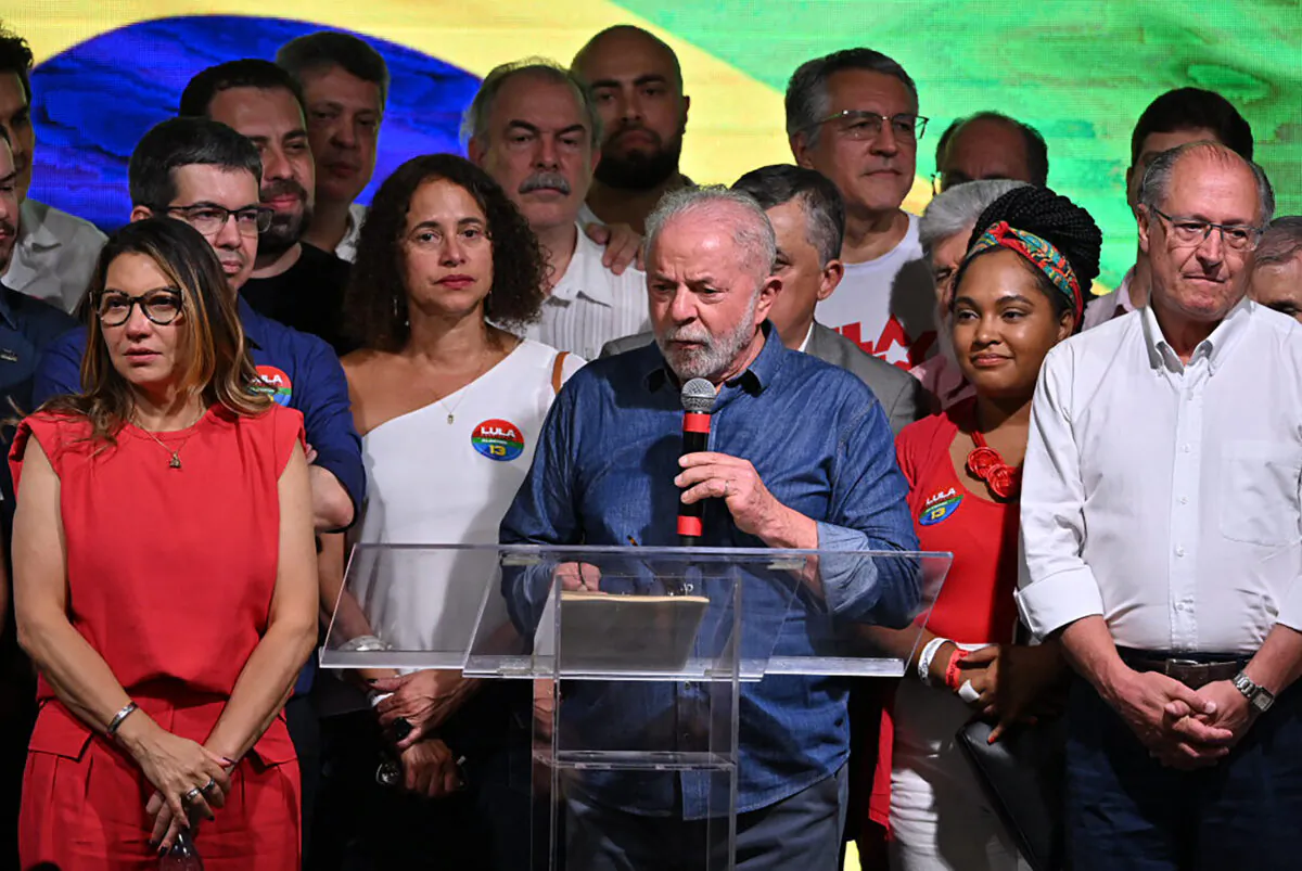 Elected president for the leftist Workers Party (PT) Luiz Inacio Lula da Silva speaks after winning the presidential run-off election, in Sao Paulo, Brazil, on Oct. 30, 2022. (Photo by Nelson Almeida/AFP via Getty Images)