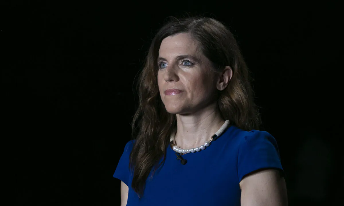 Rep. Nancy Mace (R-S.C.) does a TV interview at her event on the night of the South Carolina's GOP primary election in Mt Pleasant, S.C., on June 14, 2022. (Allison Joyce/Getty Images)