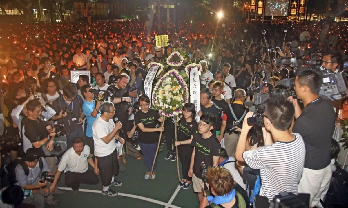 The June 4th candlelight vigil held in Victoria Park in Hong Kong on the evening of June 4, 2014. It was announced that more than 180,000 people attended. (Tzoi-shu Poon/The Epoch Times)