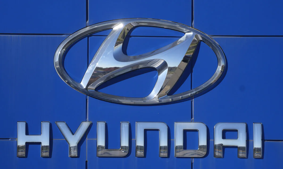 The company logo adorns a tower at a Hyundai dealership in Loveland, Colo., on Oct. 17, 2022. (David Zalubowski/AP Photo)