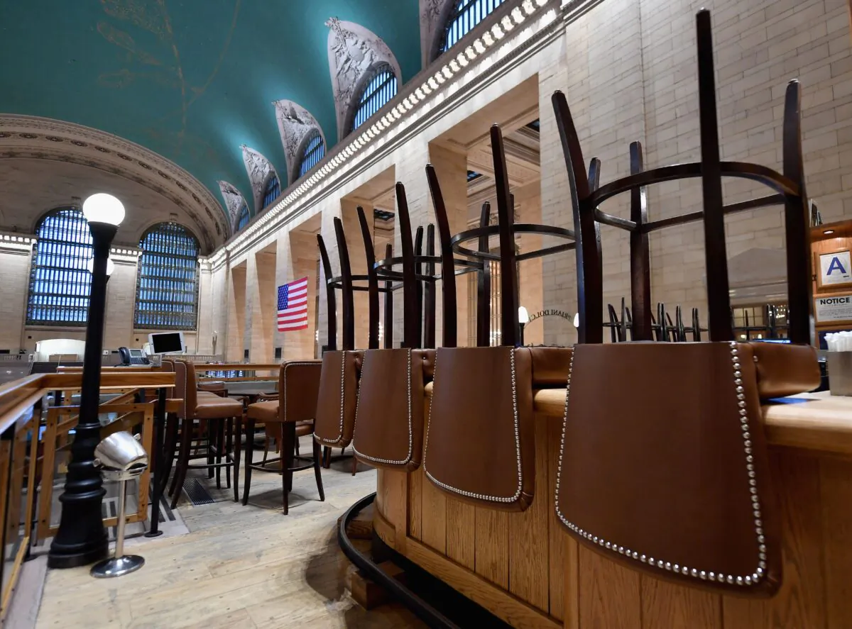 An empty restaurant at Grand Central Station in New York on March 25, 2020. (Angela Weiss/AFP via Getty Images)