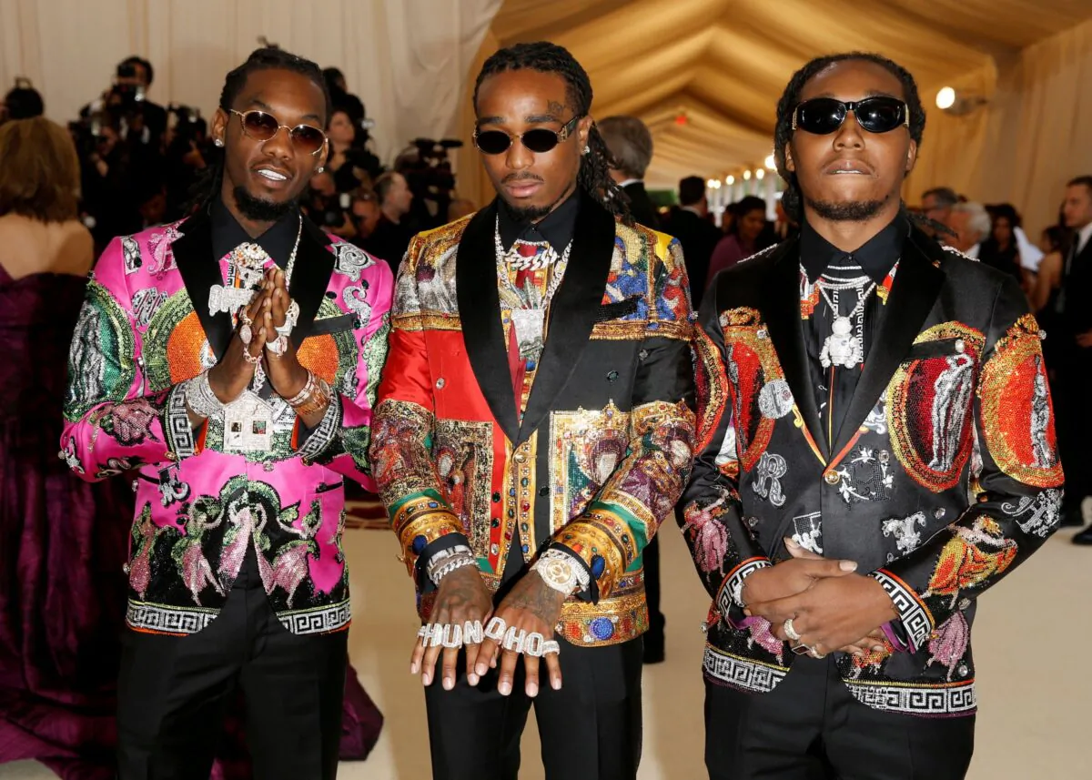 (L-R) Offset, Quavo, and Takeoff of Migos arrive at the Metropolitan Museum of Art Costume Institute Gala (Met Gala) in the Manhattan borough of New York on May 7, 2018. (Carlo Allegri/Reuters)