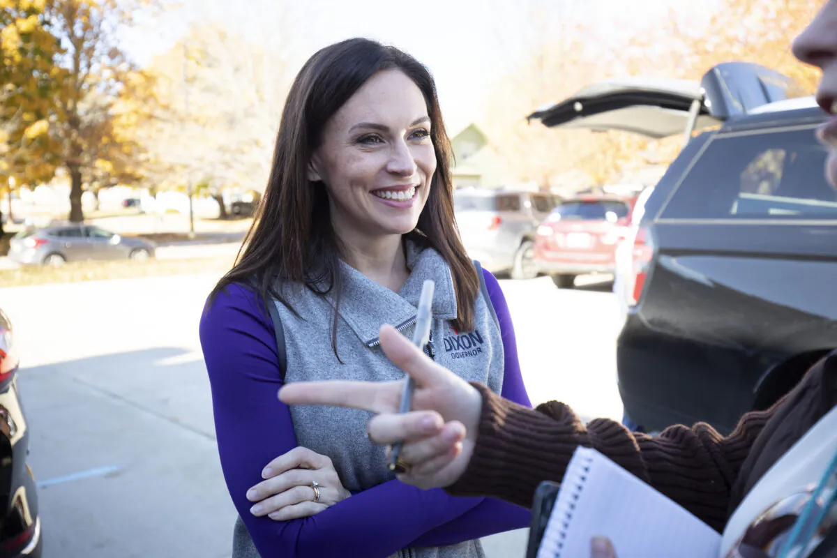 Michigan Republican gubernatorial candidate Tudor Dixon answers questions from a reporter following a campaign rally in St Clair, Mich., on Oct. 27, 2022. (Bill Pugliano/Getty Images)
