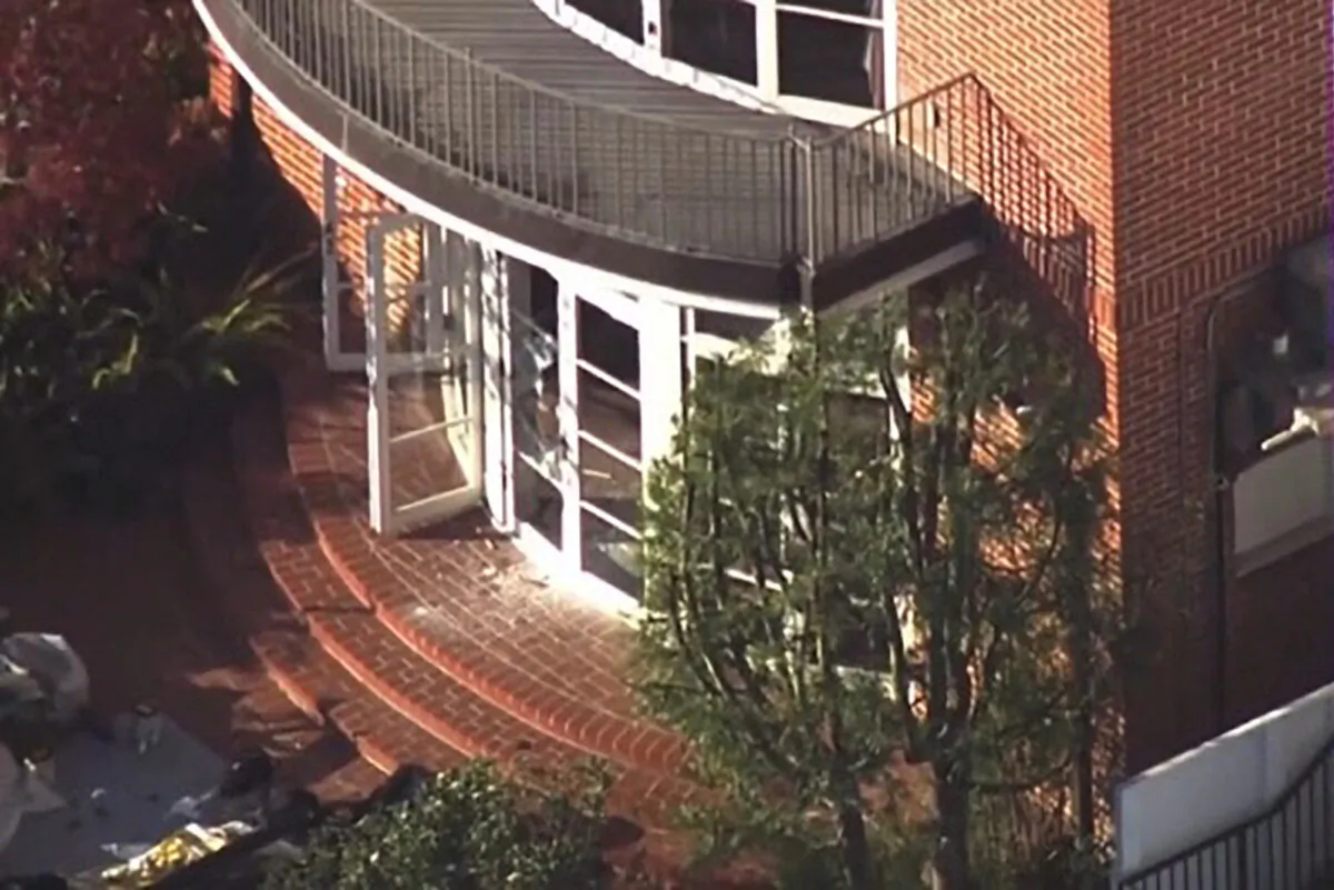 A screen grab taken from video shows damage to the home of U.S. House Speaker Nancy Pelosi after her husband Paul Pelosi was violently assaulted during a break-in at their house in San Francisco, California, U.S., October 28, 2022. KGO TV via ABC via REUTERS