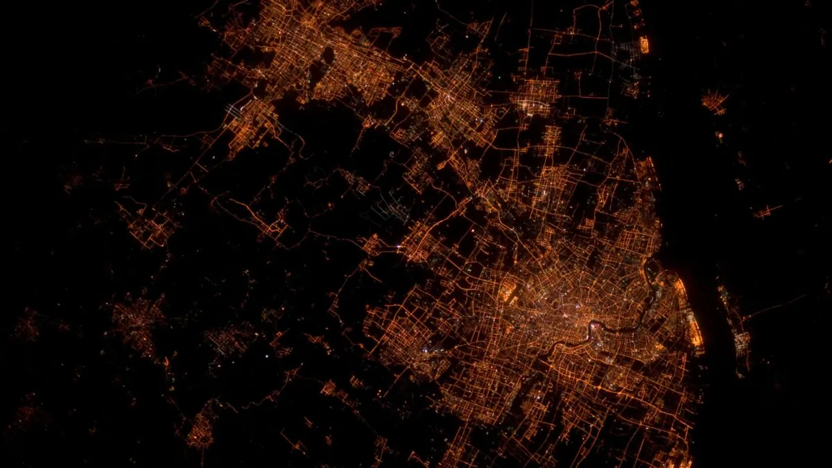 Shanghai at night taken by the Expedition 30 crew from the International Space Station, on March 27, 2012. (NASA)