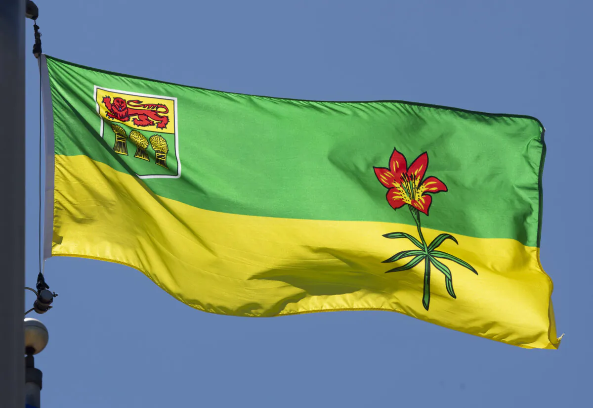 Saskatchewan's provincial flag flies on a flag pole in Ottawa on July 6, 2020. (The Canadian Press/Adrian Wyld)