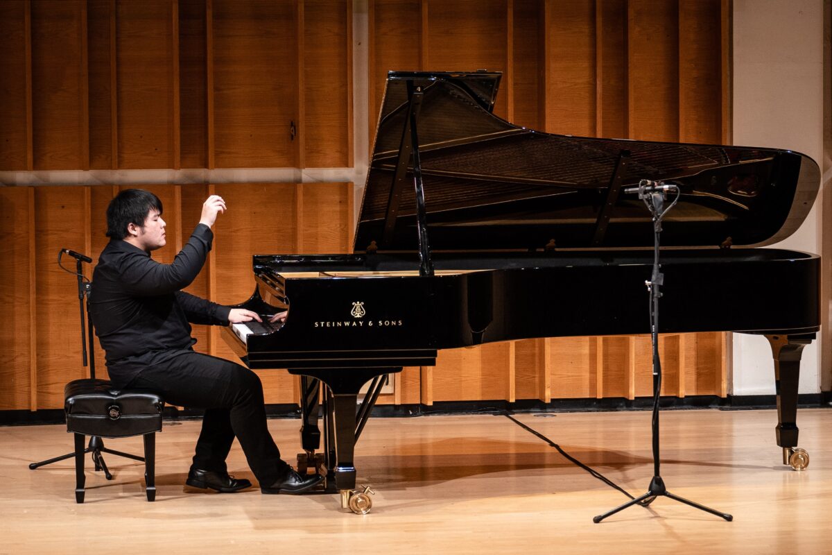 Jiusi Zhang from China performs during the finals of the 6th NTD International Piano Competition at the Kaufman Music Center in New York City on Nov. 1, 2022. (Samira Bouaou/The Epoch Times)