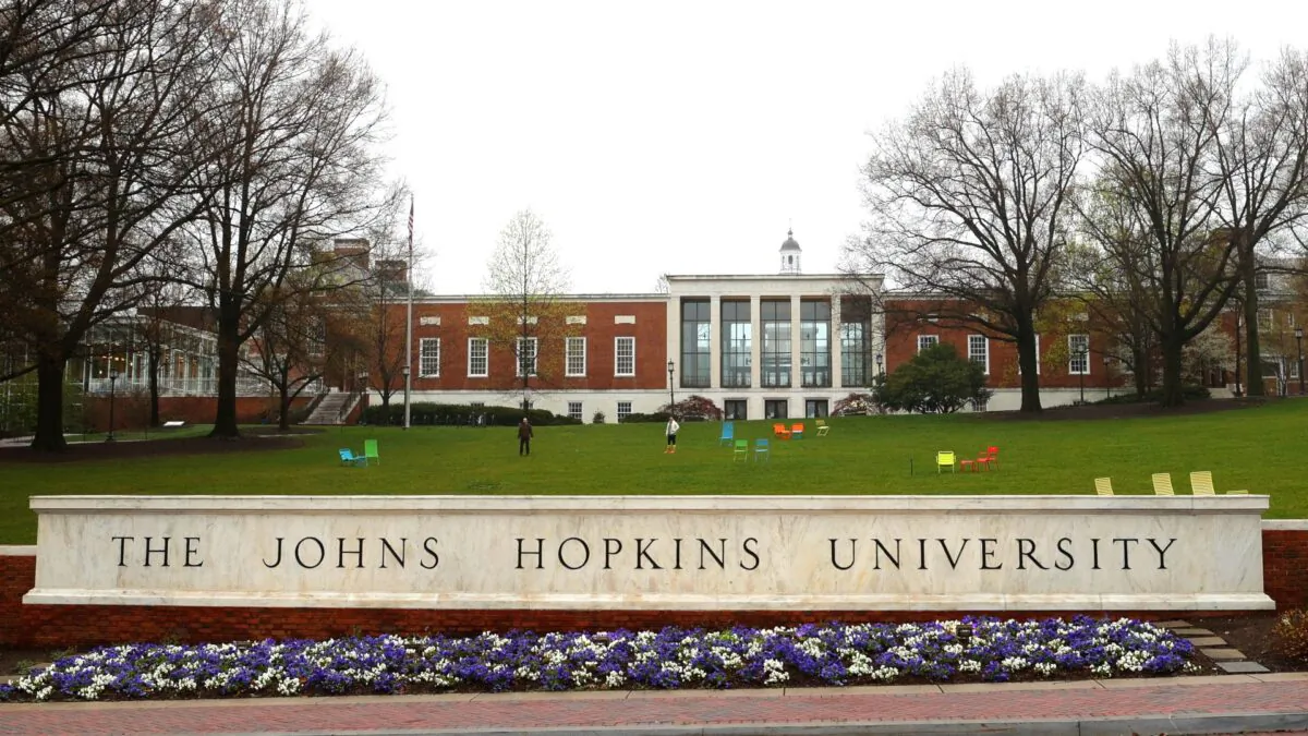 A general view of The Johns Hopkins University in Baltimore, Md., on Mar. 28, 2020. (Rob Carr/Getty Images)