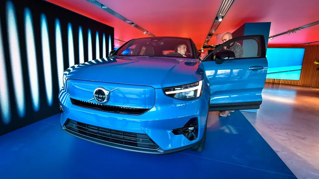 Volvo Cars electric car model, Volvo C40 Recharge, in Stockholm, Sweden, on March 2, 2021. (Claudio Bresciani/TT News Agency/AFP via Getty Images)