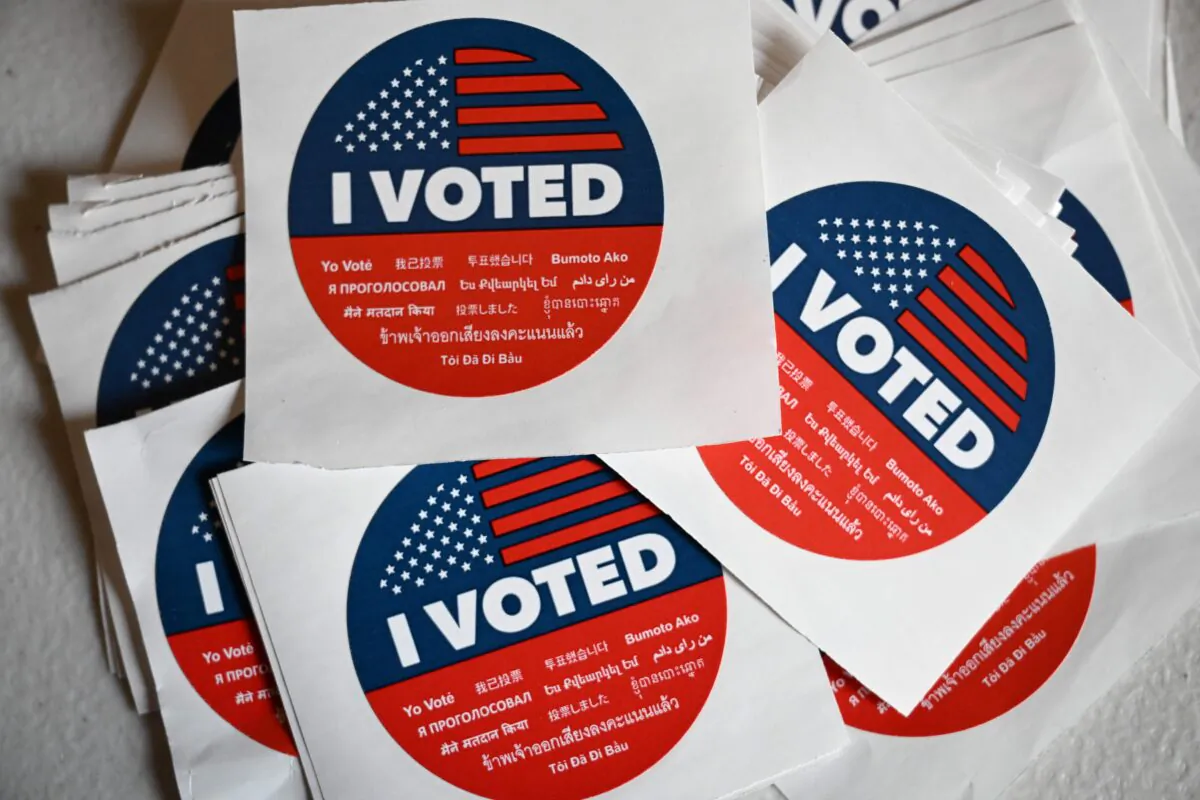 "I Voted" stickers are seen during early voting ahead of the US midterm elections in Los Angeles, on Nov. 1, 2022. (Robyn Beck/AFP via Getty Images)
