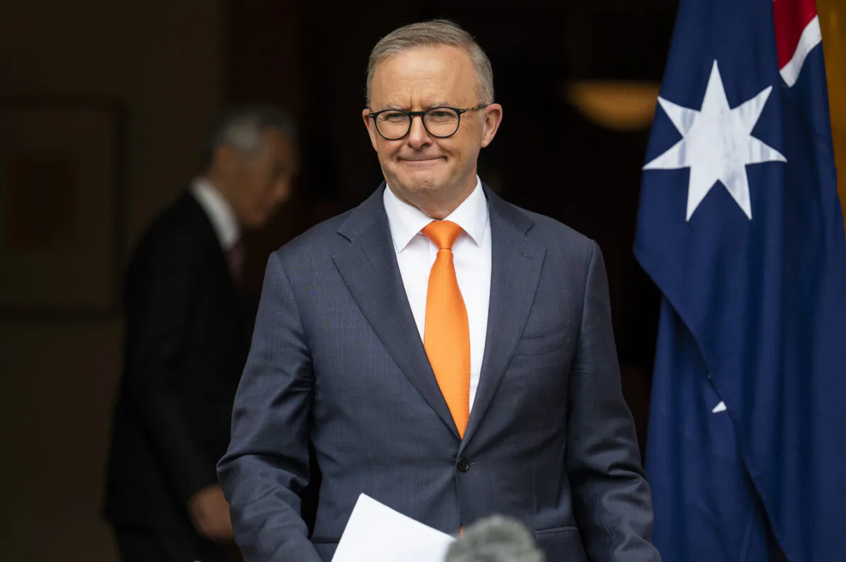 Australian Prime Minister Anthony Albanese holds a press conference at Parliament House in Canberra, Australia, on Oct. 18, 2022. (Martin Ollman/Getty Images)