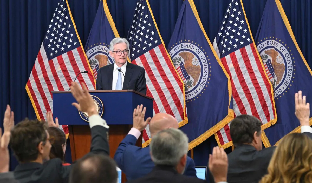 Federal Reserve Board Chairman Jerome Powell takes questions during a news conference following a Federal Open Market Committee meeting, at the Federal Reserve Board Building in Washington on Nov. 2, 2022. (Mandel Ngan/AFP via Getty Images)