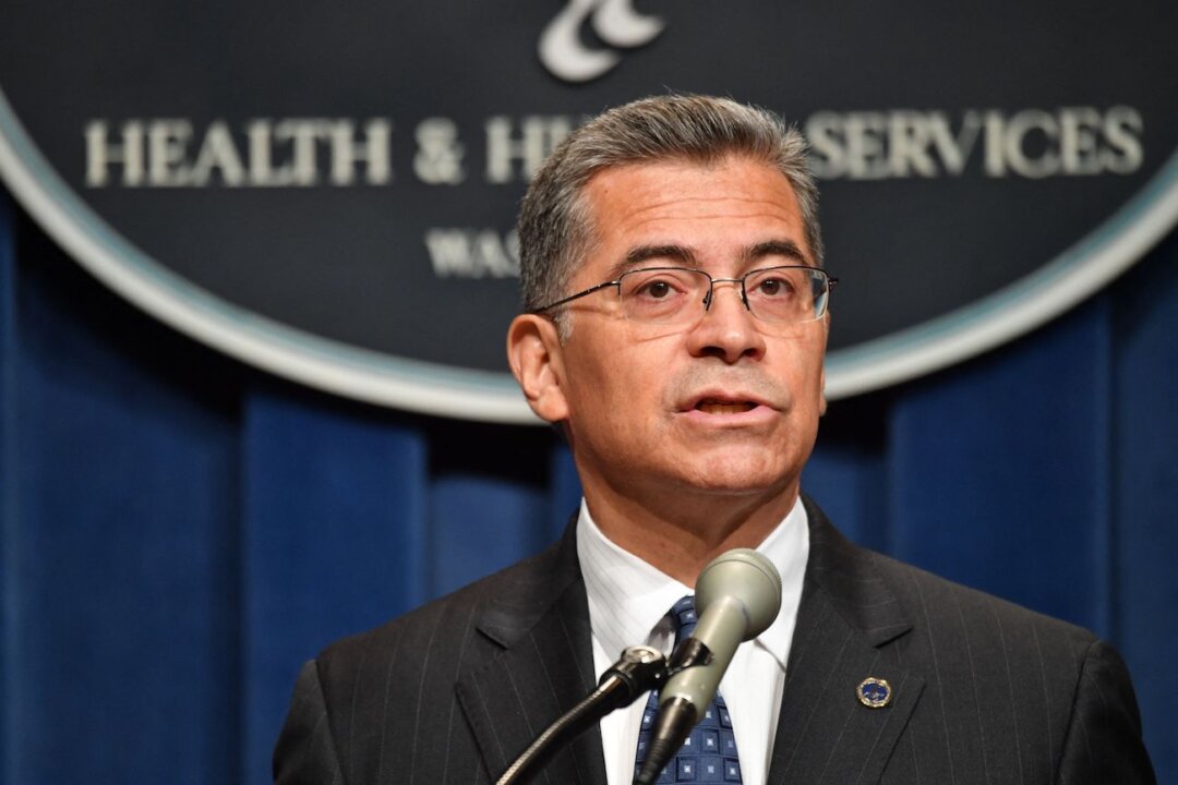 Xavier Becerra, secretary of Health and Human Services (HHS), speaks during a press conference at the HHS headquarters in Washington, on June 28, 2022. (Nicholas Kamm/AFP via Getty Images)