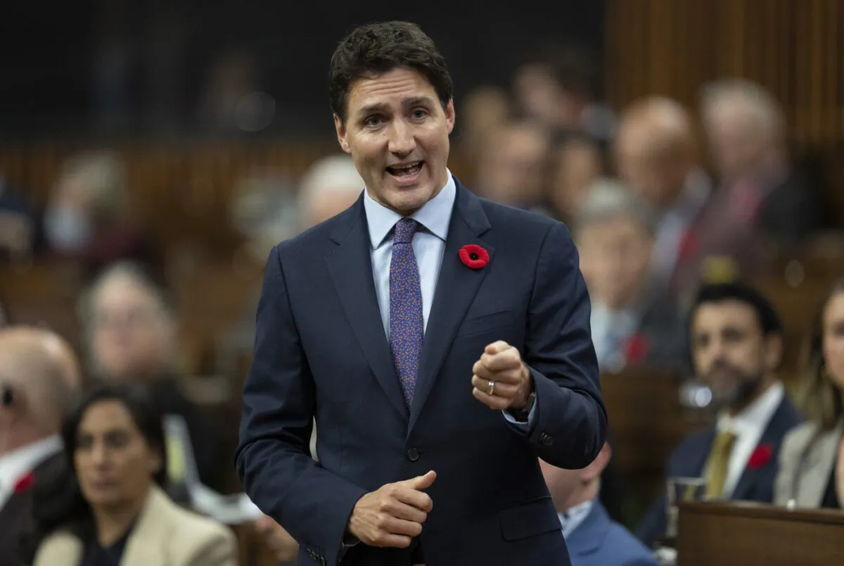 Canadian Prime Minister Justin Trudeau responds to a question from the opposition during Question Period in Ottawa on Nov. 2, 2022. (Adrian Wyld/The Canadian Press)