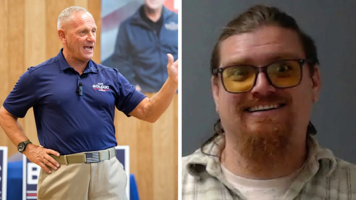 Republican Senate candidate Don Bolduc (L) greets supporters at a town hall event in Laconia, New Hampshire, on Sept. 10, 2022. (Scott Eisen/Getty Images); Joseph Hart (R), of Greenville, Rhode Island. (Courtesy of New Hampshire Goffstown Police Department)